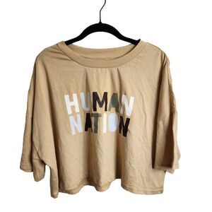 Human Nation Women's Tan Short Sleeve Graphic Crop Top Size Extra Large